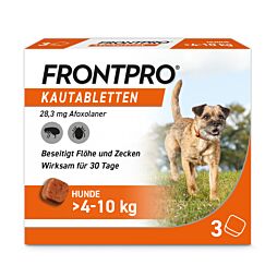 FRONTPRO Kautabletten für Hunde gegen Zecken & Flöhe Größe M 4-10kg 3 Stück