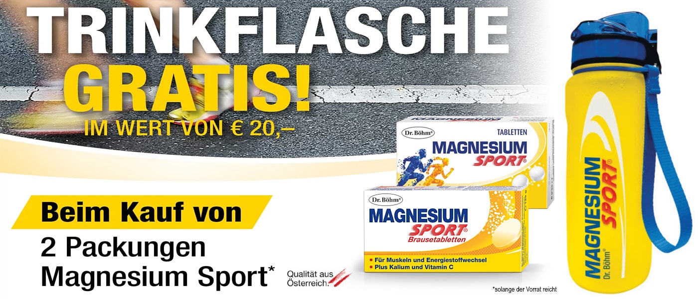 Gratis Trinkflasche - beim Kauf von Dr. Böhm Magnesium Sport